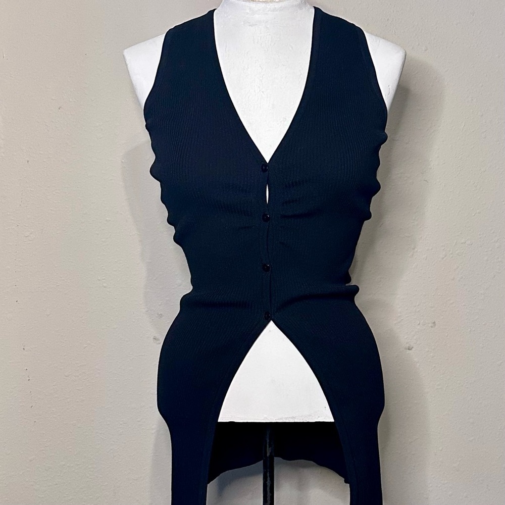 Zara Black Ribbed V-Neck Button Front Tank - Picture 7 of 11